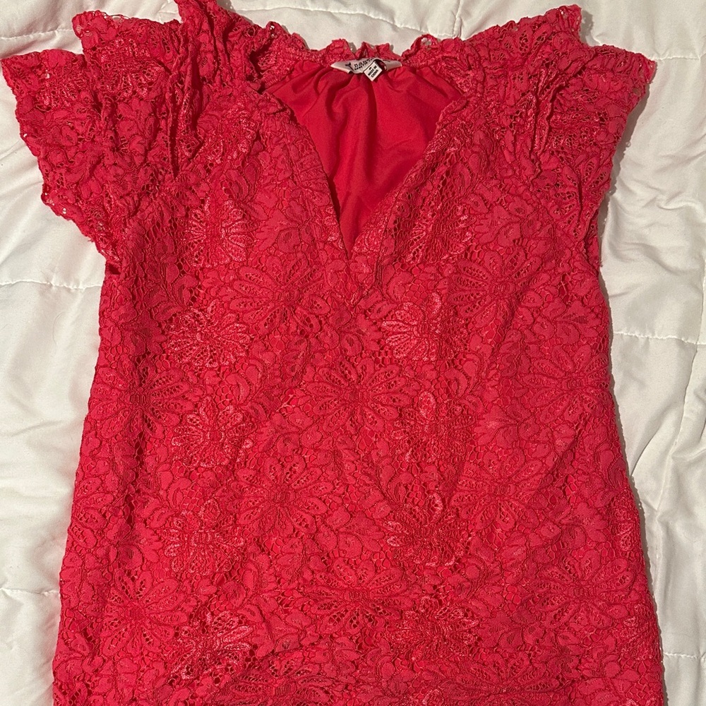Nanette Lepore Vibrant Red Lace Blouse